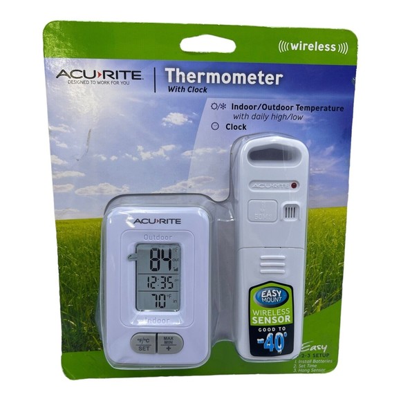 AcuRite Wireless Indoor Outdoor Digital Temperature Thermometer Clock & Memory - Picture 1 of 2